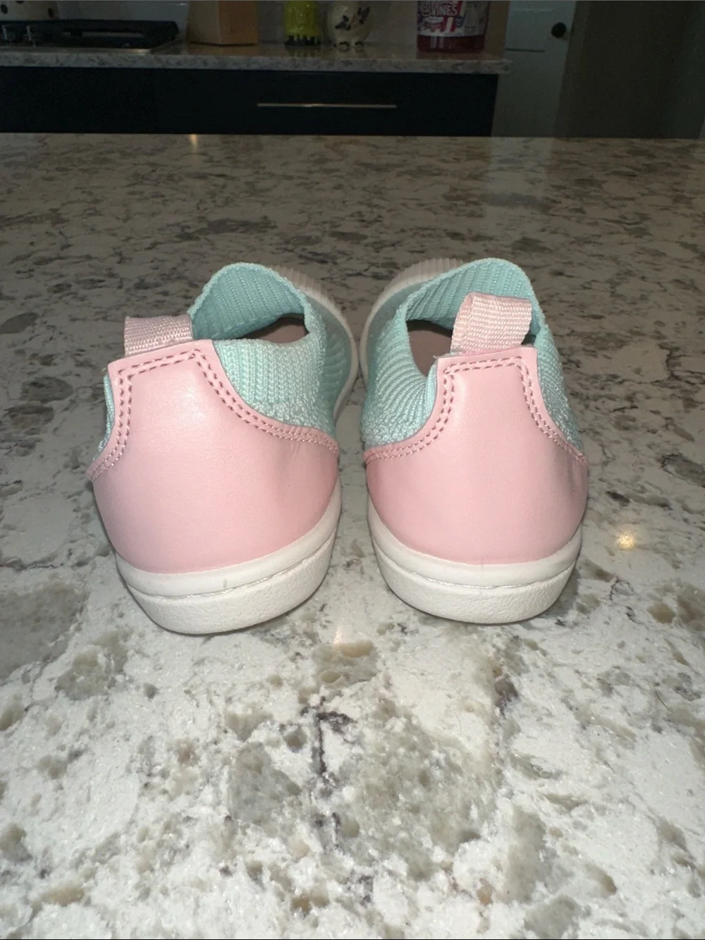 Cat & Jack Mint Green Slip-On Knit Sneakers with Pink Accents. Size 12